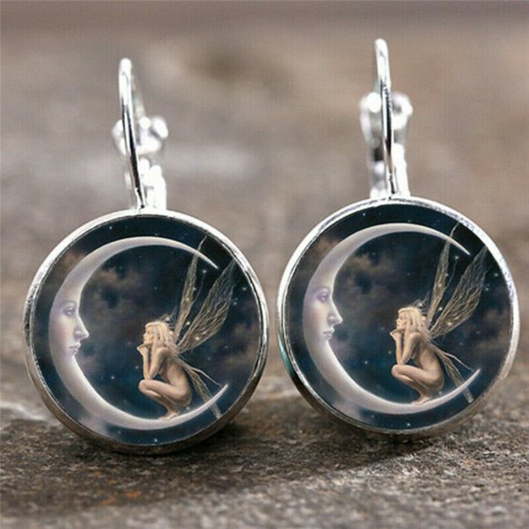 Jewelry - New Fairy & Moon Boho Hippie Black Silver Earrings